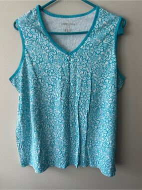 Carroll Reed Turquoise Floral V-Neck Sleeveless Tank